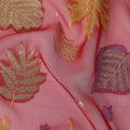 Coral Pink Leaf Embroidered Silk Garbasaar