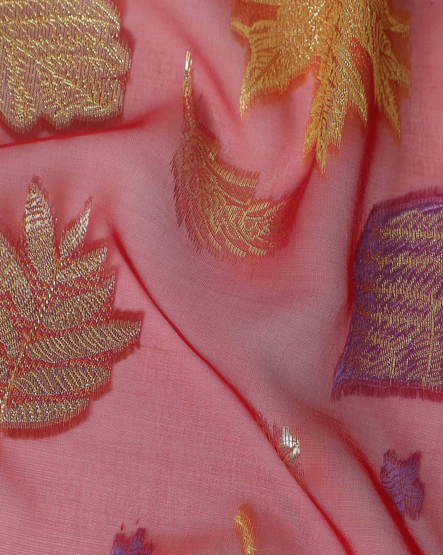 Coral Pink Leaf Embroidered Silk Garbasaar