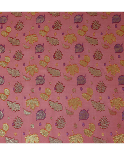 Coral Pink Leaf Embroidered Silk Garbasaar