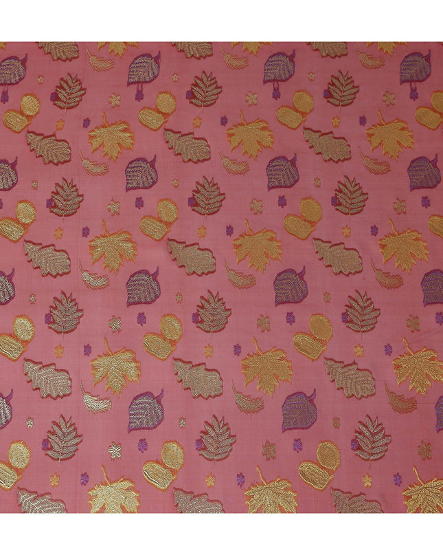 Coral Pink Leaf Embroidered Silk Garbasaar