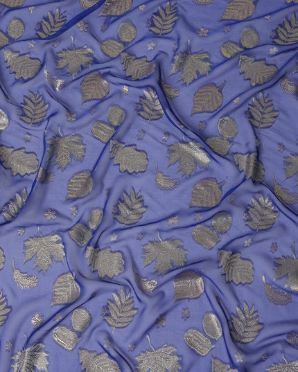 Indigo Blue Leaf Embroidered Silk Garbasaar