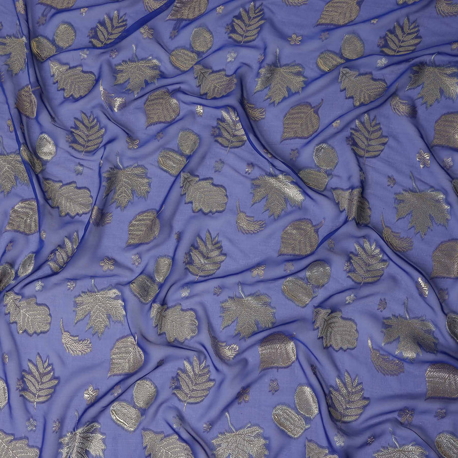 Indigo Blue Leaf Embroidered Silk Garbasaar