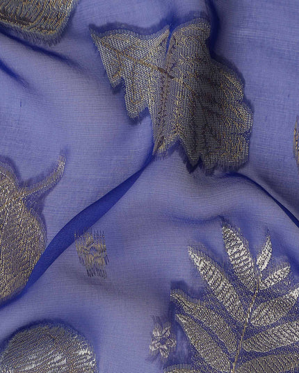 Indigo Blue Leaf Embroidered Silk Garbasaar