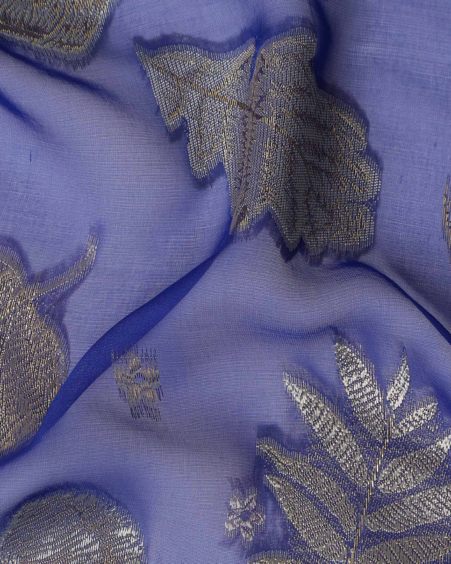 Indigo Blue Leaf Embroidered Silk Garbasaar