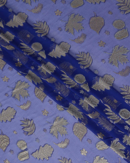 Indigo Blue Leaf Embroidered Silk Garbasaar