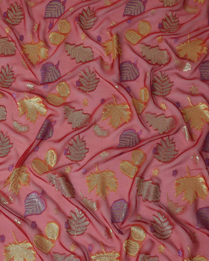 Salmon Coral Leaf Embroidered Silk Garbasaar