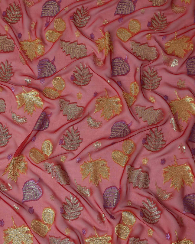 Salmon Coral Leaf Embroidered Silk Garbasaar