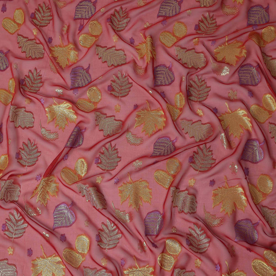 Salmon Coral Leaf Embroidered Silk Garbasaar