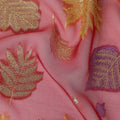 Salmon Coral Leaf Embroidered Silk Garbasaar