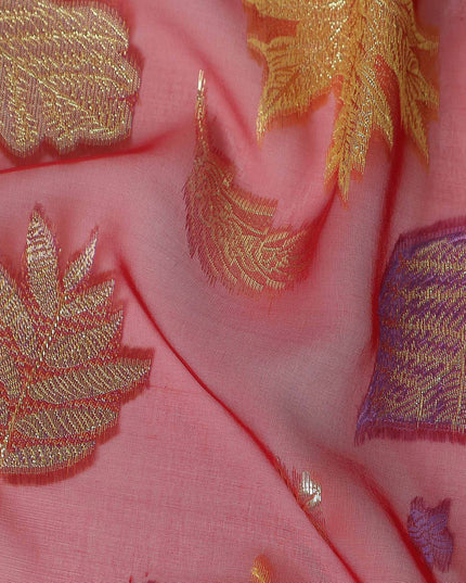Salmon Coral Leaf Embroidered Silk Garbasaar