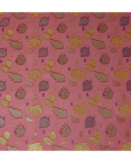 Salmon Coral Leaf Embroidered Silk Garbasaar