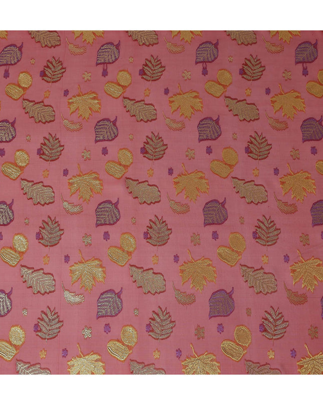 Salmon Coral Leaf Embroidered Silk Garbasaar