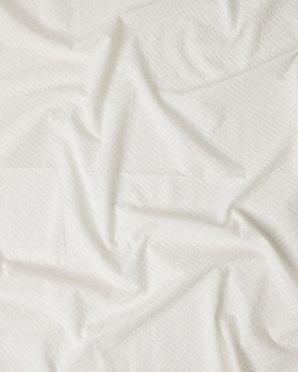 Ivory White Herringbone Cotton Voile Fabric 110cm