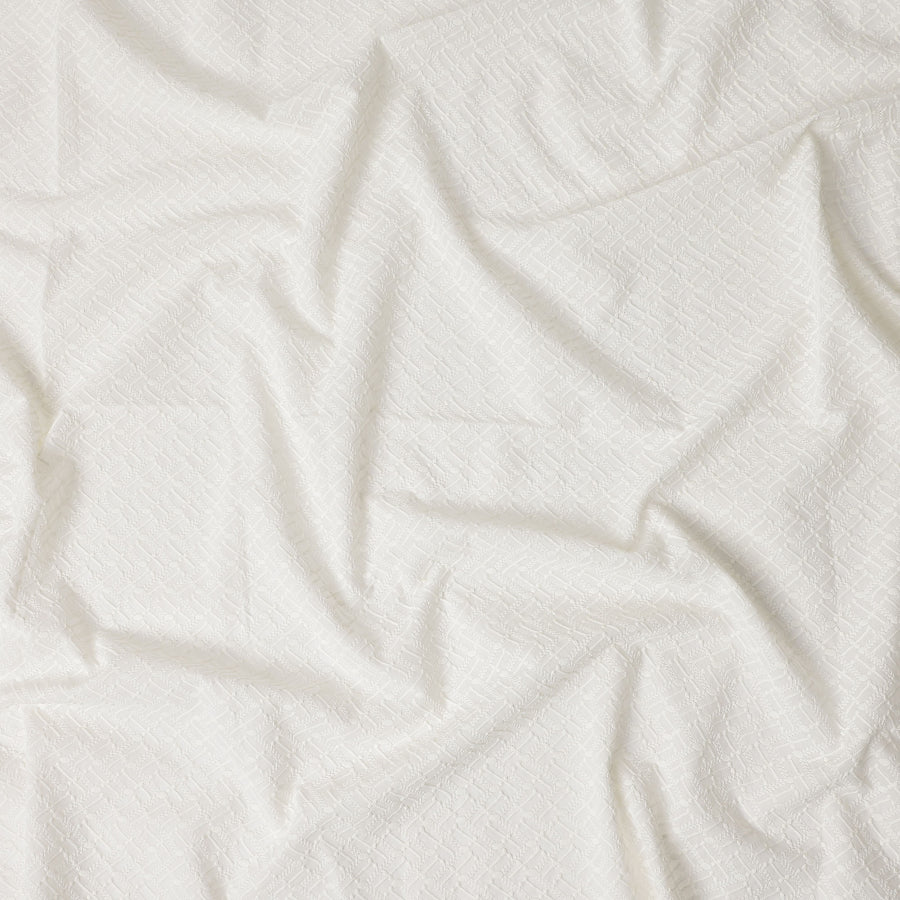 Ivory White Herringbone Cotton Voile Fabric 110cm