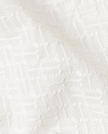 Ivory White Herringbone Cotton Voile Fabric 110cm