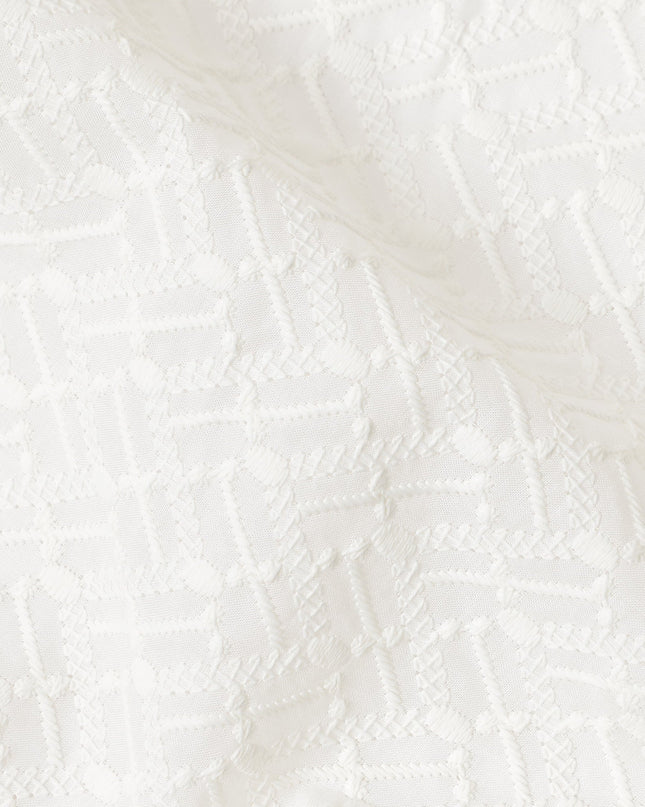 Ivory White Herringbone Cotton Voile Fabric 110cm