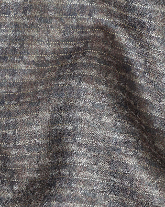Charcoal Grey Self Design Synthetic Brocade