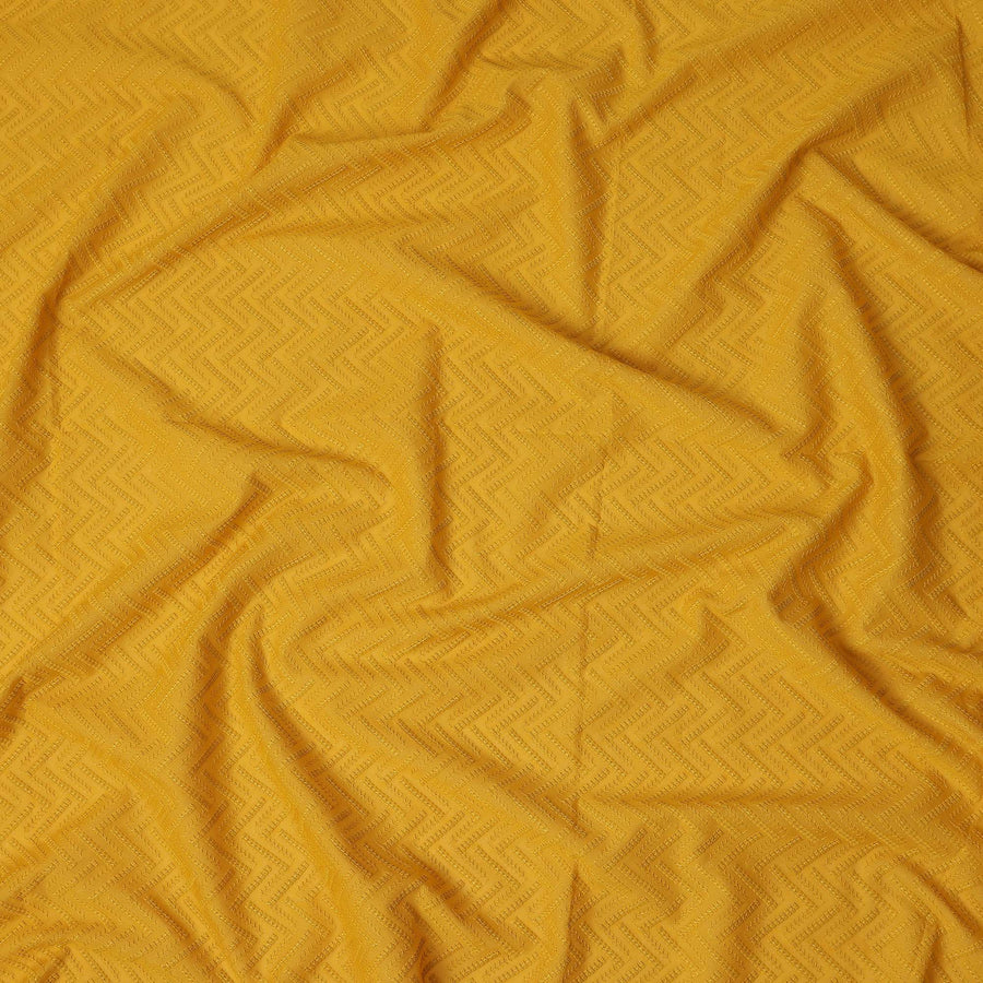 Mustard Yellow Embroidered Cotton Fabric - Regal