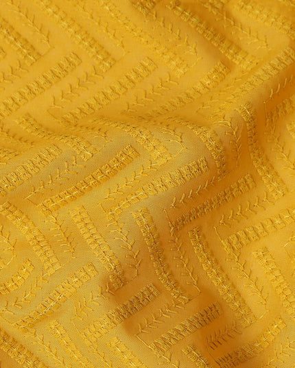 Mustard Yellow Embroidered Cotton Fabric - Regal