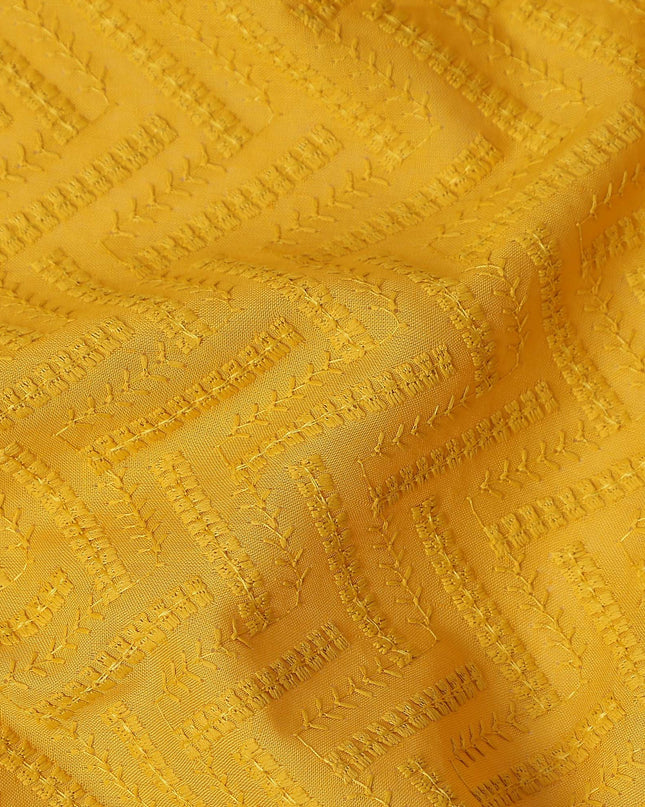 Mustard Yellow Embroidered Cotton Fabric - Regal