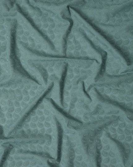 Sage Green Embroidered Cotton Fabric - Regal Fabrics