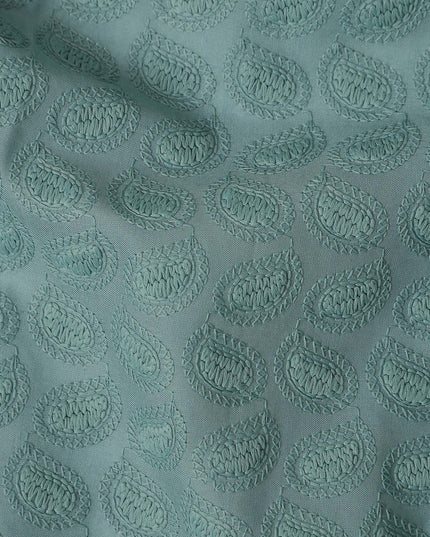 Sage Green Embroidered Cotton Fabric - Regal Fabrics