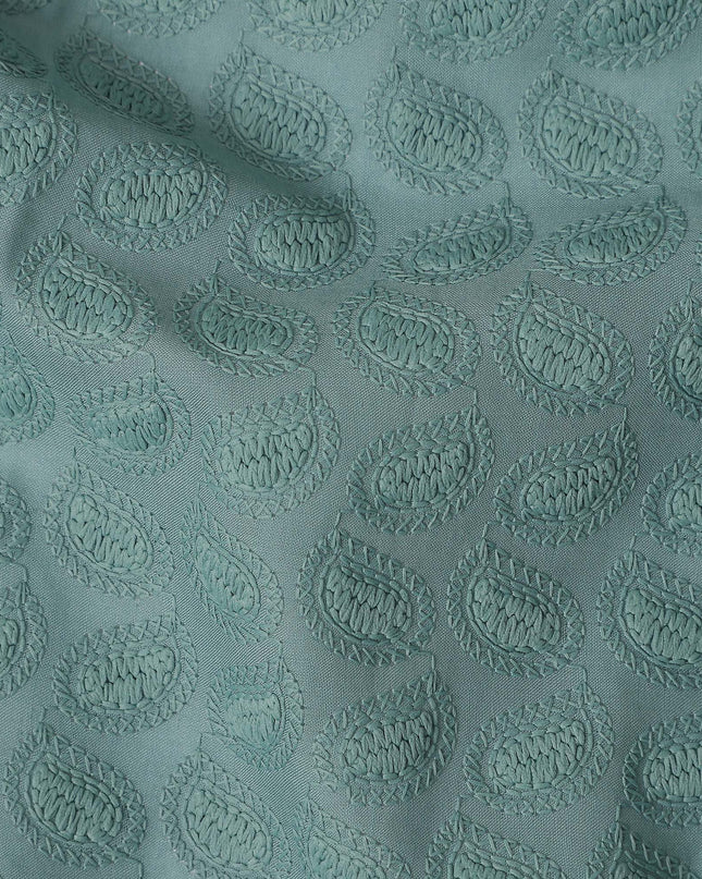 Sage Green Embroidered Cotton Fabric - Regal Fabrics