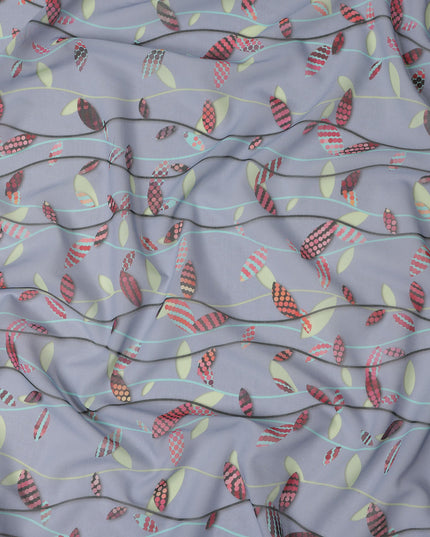 Lilac Grey Leaf Cotton Lawn Fabric - Regal Fabrics
