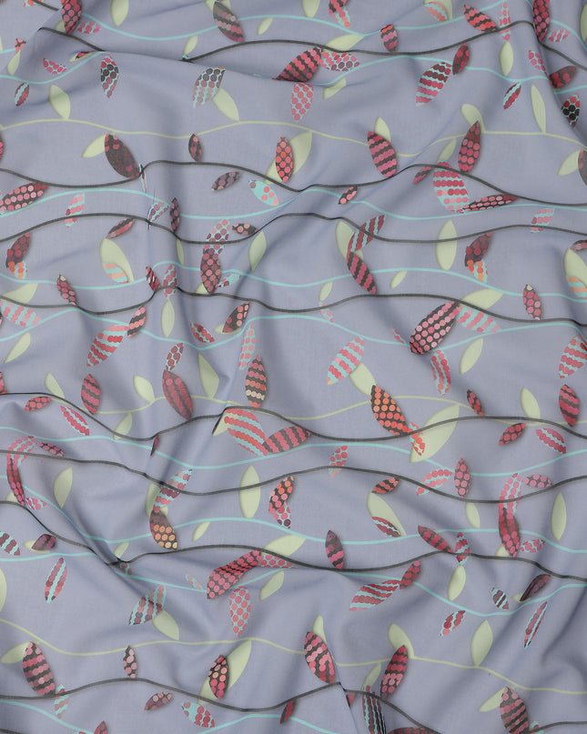 Lilac Grey Leaf Cotton Lawn Fabric - Regal Fabrics