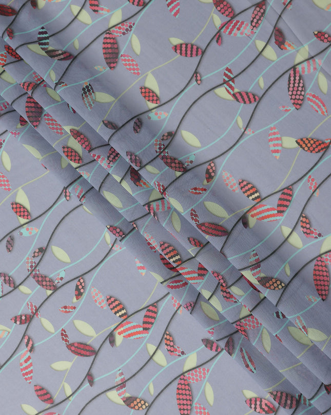 Lilac Grey Leaf Cotton Lawn Fabric - Regal Fabrics