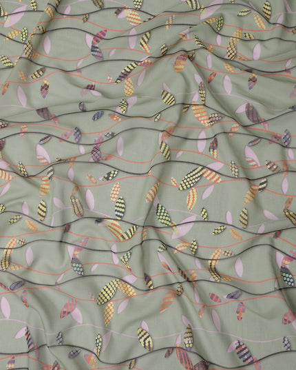 Sage Green Leaf Cotton Lawn Fabric - Regal Fabrics
