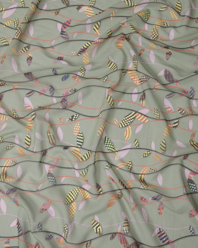 Sage Green Leaf Cotton Lawn Fabric - Regal Fabrics