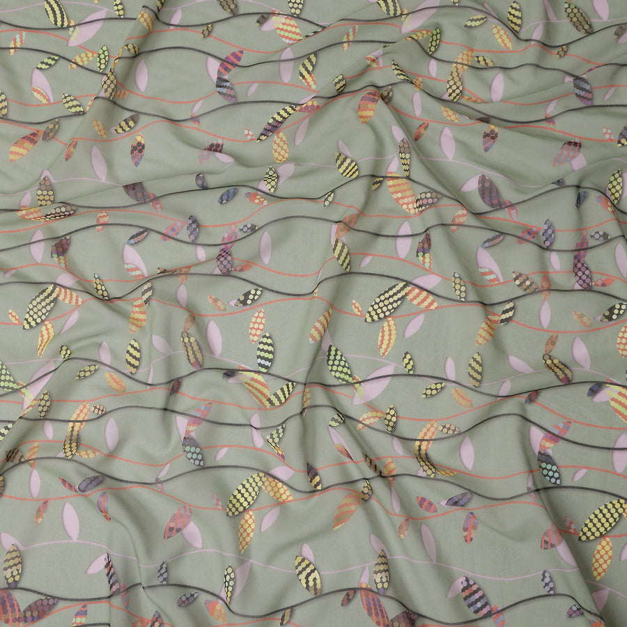 Sage Green Leaf Cotton Lawn Fabric - Regal Fabrics