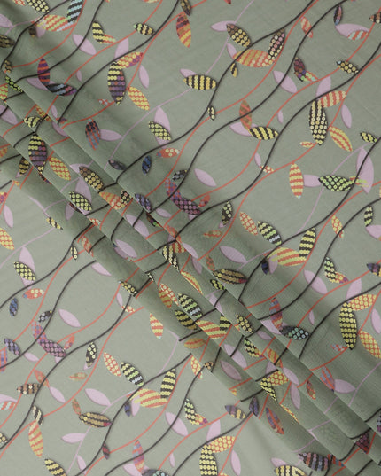 Sage Green Leaf Cotton Lawn Fabric - Regal Fabrics