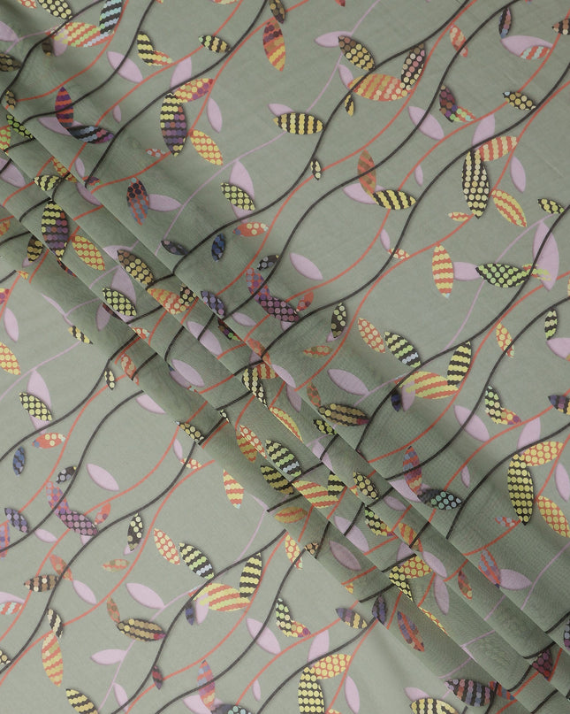 Sage Green Leaf Cotton Lawn Fabric - Regal Fabrics
