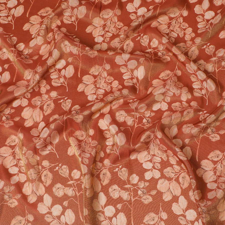 قماش أورجانزا سيينا المحروق - تصميم بصمة أوراق رقيقة، عرض 110 سم، نسيج شفاف فاخر-D18937