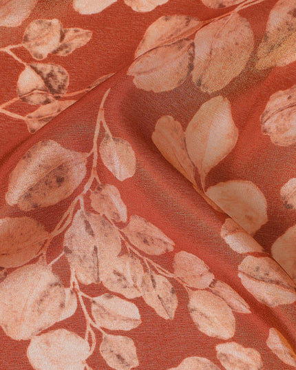 Burnt Sienna Organza Fabric - Delicate Leaf Imprint Design, 110cm Width, Luxurious Sheer Texture-D18937