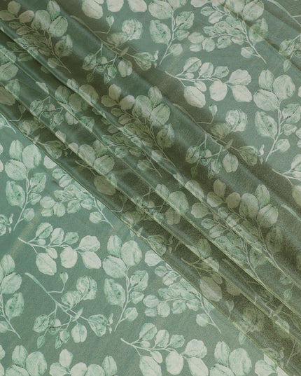 Mint Green Organza Fabric - Tranquil Leaf Pattern, Light-Diffusing Sheerness, 110cm Wide-D18938