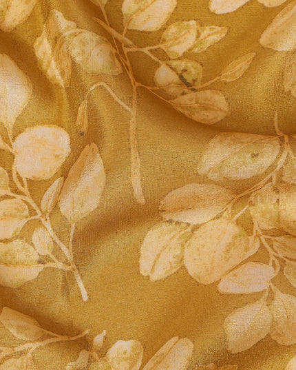 Golden Amber Organza Fabric - Embossed Leaf Motif, 110cm Width, Sumptuous Textured Sheen-D18939