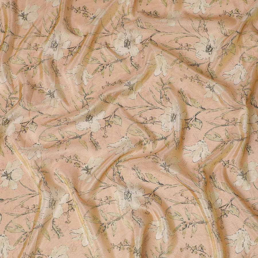 قماش الأورجانزا الناعم بزهر الخوخ - رسم نباتي دقيق، عرض 110 سم، ثنى رشيق -D18940