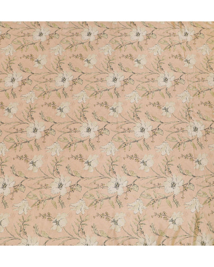 Soft Peach Blossom Organza Fabric - Delicate Botanical Sketch, 110cm Width, Graceful Drape-D18940