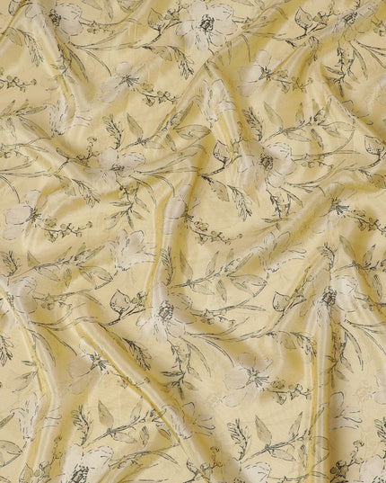 Lemon Chiffon Organza Fabric - Vintage Floral Ink Sketch, 110cm Width, Light-Reflecting Sheer Quality-D18941