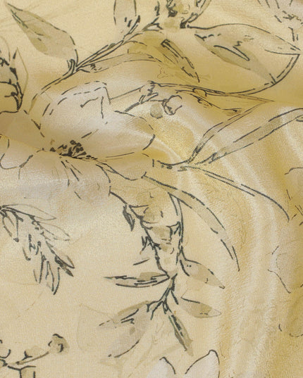 Lemon Chiffon Organza Fabric - Vintage Floral Ink Sketch, 110cm Width, Light-Reflecting Sheer Quality-D18941