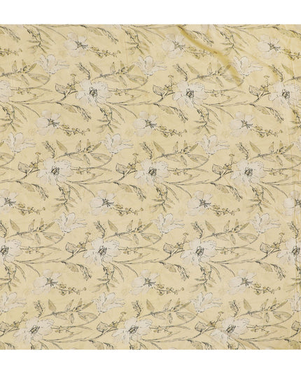 Lemon Chiffon Organza Fabric - Vintage Floral Ink Sketch, 110cm Width, Light-Reflecting Sheer Quality-D18941