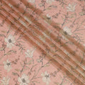 Blush Pink Organza Fabric - Delicate Ink-Drawn Floral Motif, 110cm Width, Subtle Luster-D18942