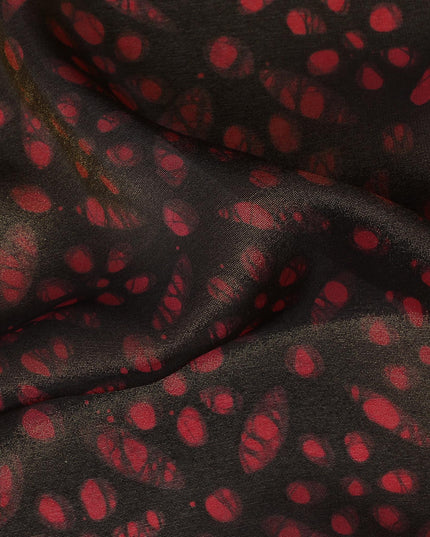 Deep Burgundy Organza Fabric - Crimson Speckled Dot Design, 110cm Width, Lustrous Lightweight Sheen-D18945