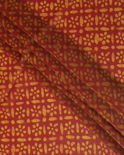 Vibrant Tangerine Organza Fabric - Golden Dotted Abstract Print, 110cm Width, Shimmering Light Texture-D18946