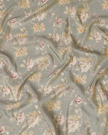 Misty Olive Organza Fabric - Romantic Blush Floral Print, 110cm Width, Sheer Luxe Drapery-D18949