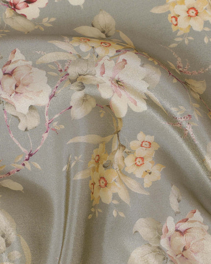 Misty Olive Organza Fabric - Romantic Blush Floral Print, 110cm Width, Sheer Luxe Drapery-D18949