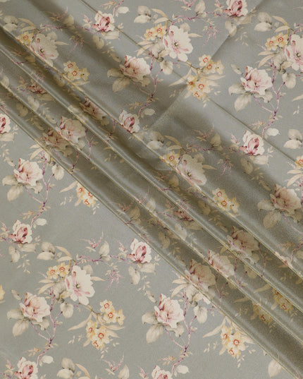 Misty Olive Organza Fabric - Romantic Blush Floral Print, 110cm Width, Sheer Luxe Drapery-D18949